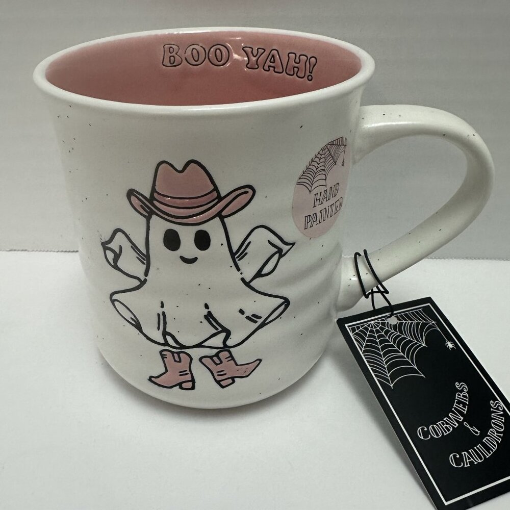 Cowgirl Ghost Coffee Mug Cobwebs and Cauldron Large 20 Oz Boo Halloween